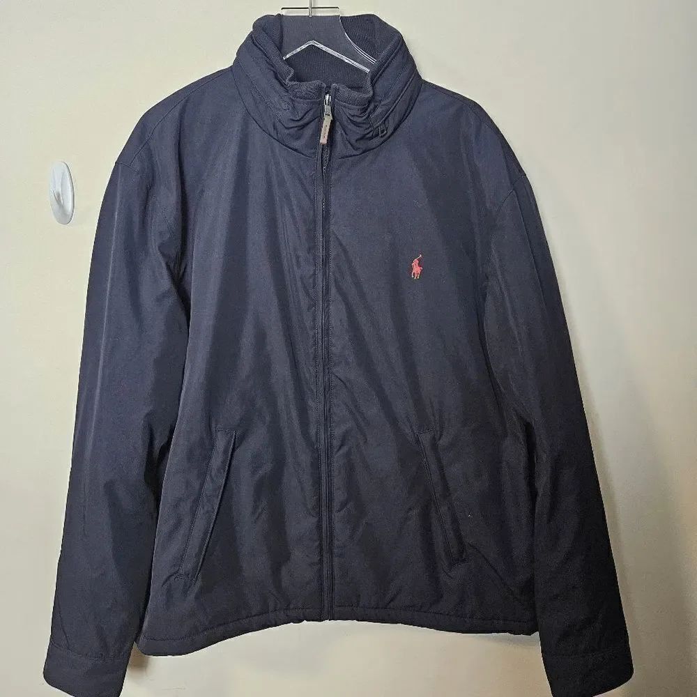 Polo by Ralph Lauren Nylon Windbreaker Lined Hood Full Zip Jacket Men's Blue Siz